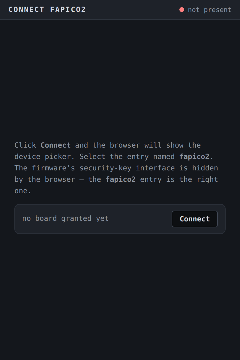 The connect tab: chooser guidance and the no-board state